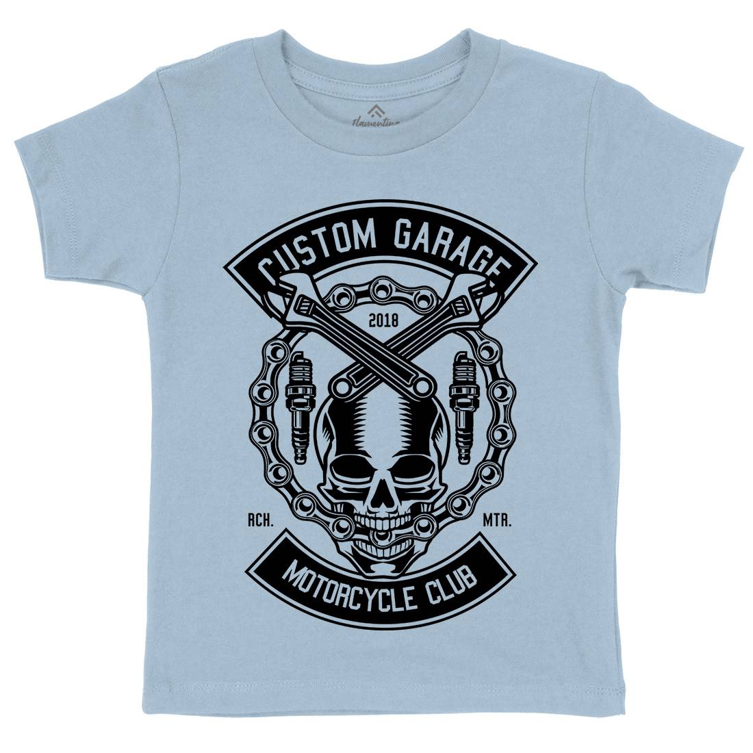 Custom Garage Skull Kids Organic Crew Neck T-Shirt Motorcycles B523