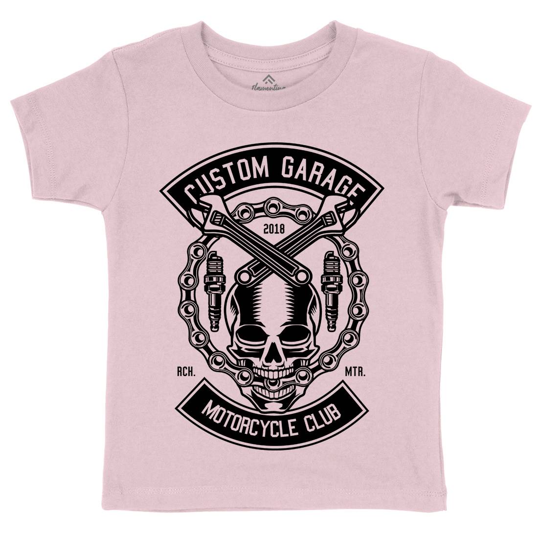 Custom Garage Skull Kids Organic Crew Neck T-Shirt Motorcycles B523
