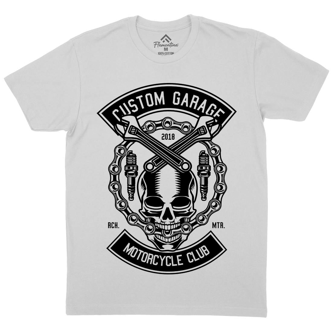 Custom Garage Skull Mens Crew Neck T-Shirt Motorcycles B523
