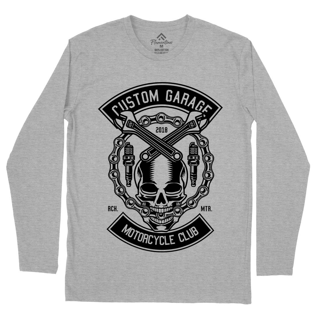 Custom Garage Skull Mens Long Sleeve T-Shirt Motorcycles B523