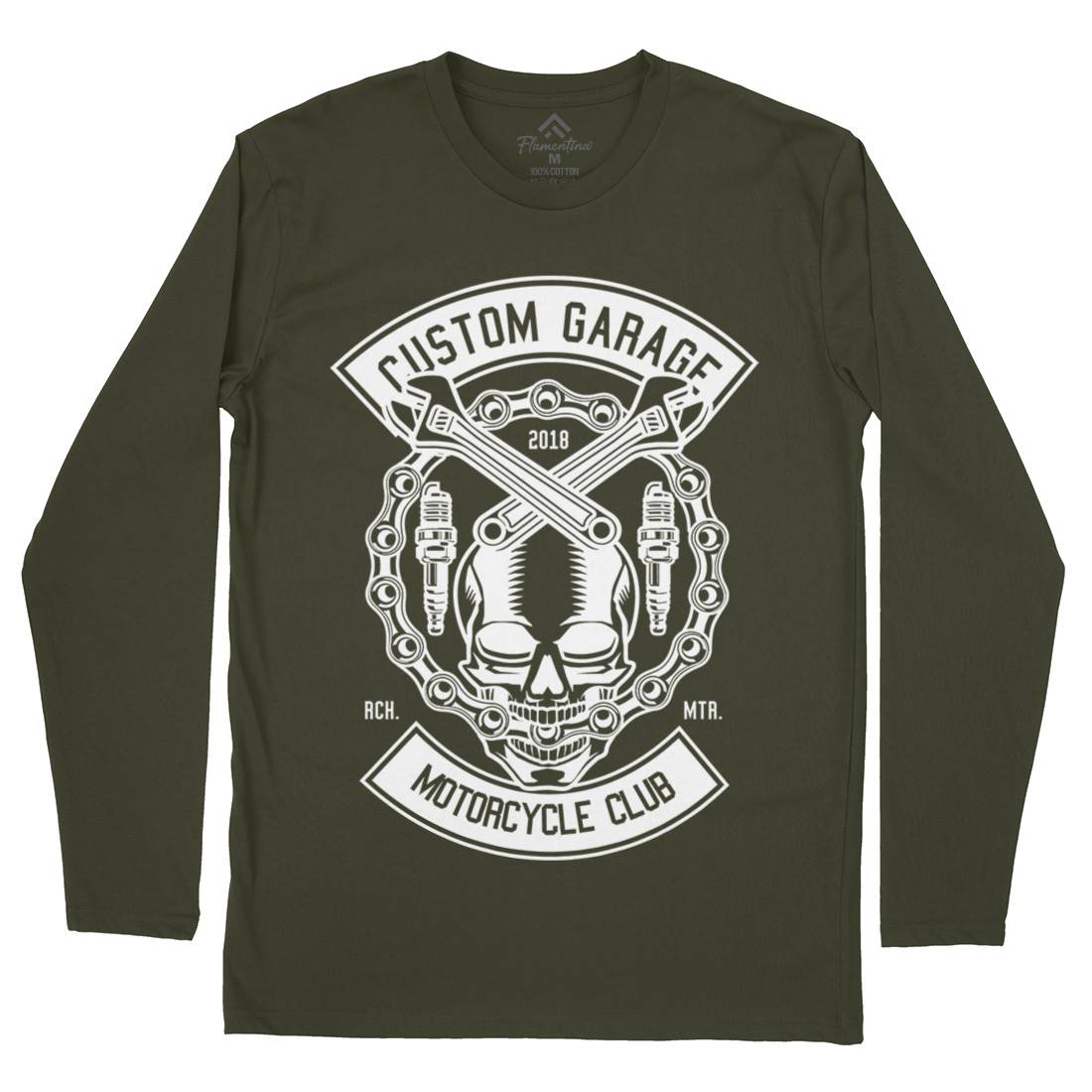 Custom Garage Skull Mens Long Sleeve T-Shirt Motorcycles B523