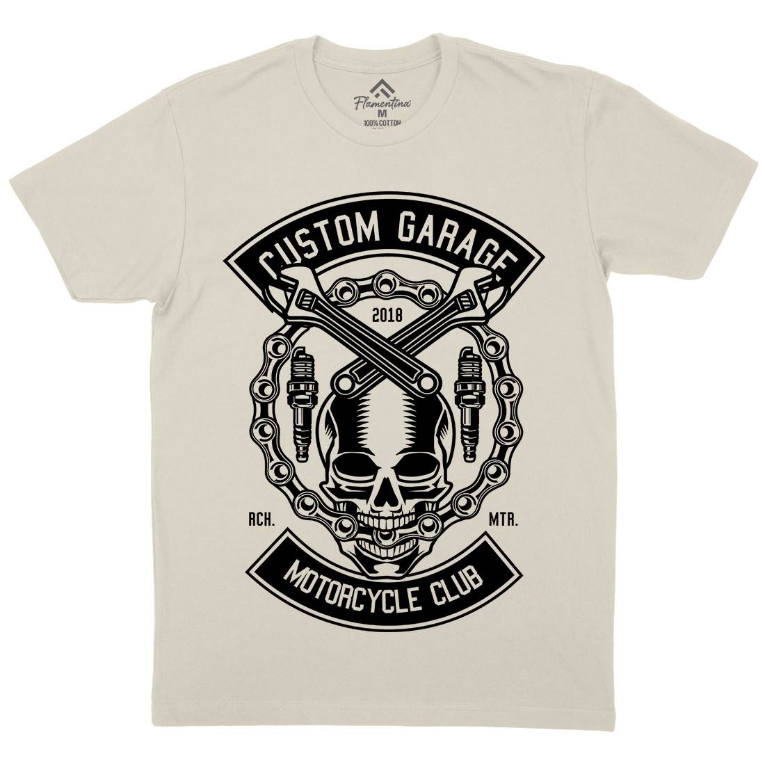 Custom Garage Skull Mens Organic Crew Neck T-Shirt Motorcycles B523