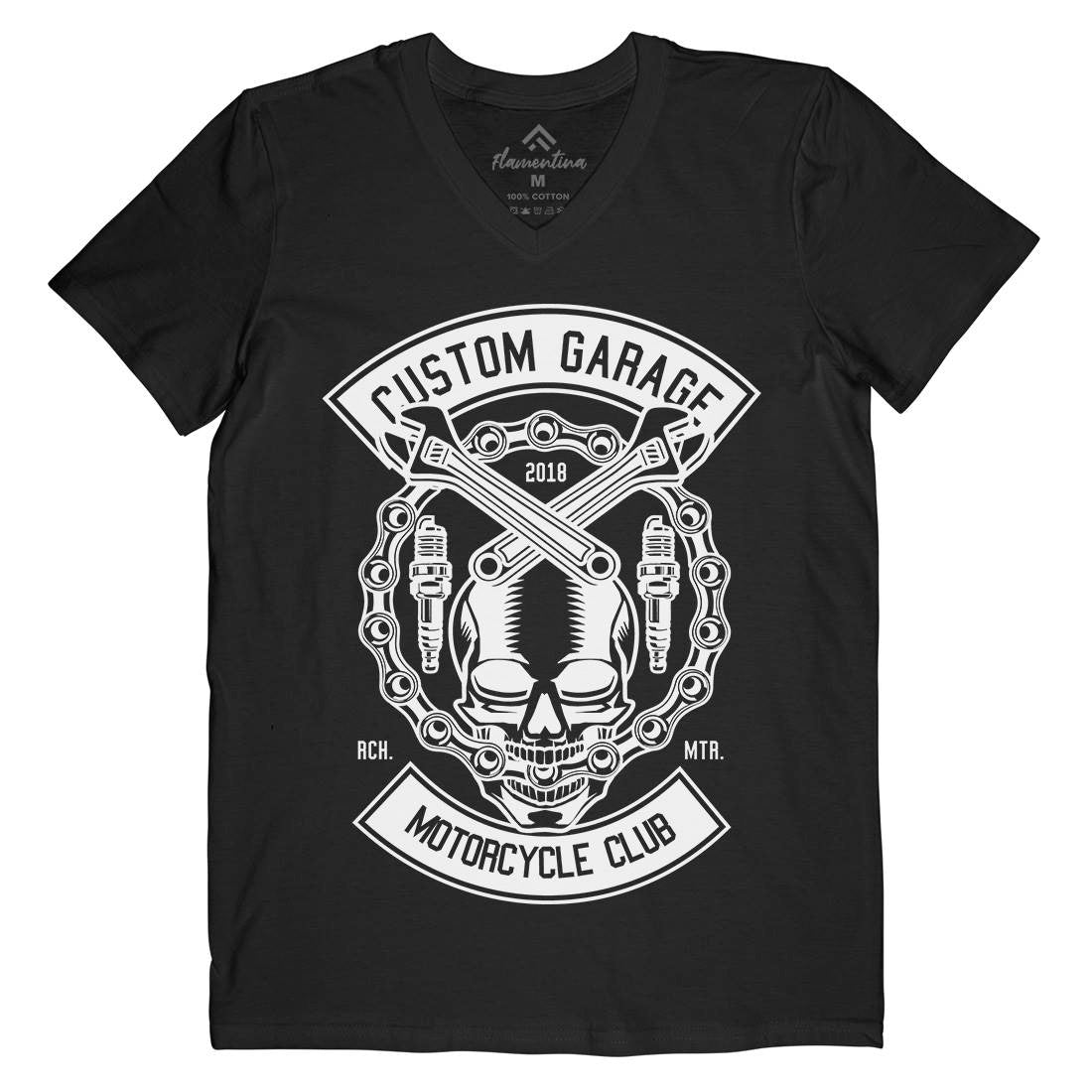 Custom Garage Skull Mens Organic V-Neck T-Shirt Motorcycles B523