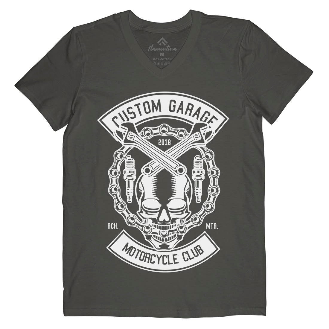 Custom Garage Skull Mens V-Neck T-Shirt Motorcycles B523