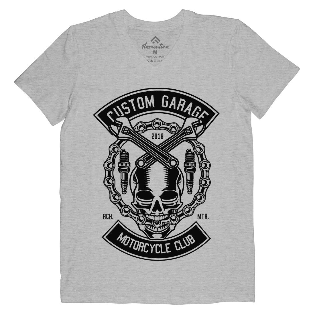 Custom Garage Skull Mens Organic V-Neck T-Shirt Motorcycles B523