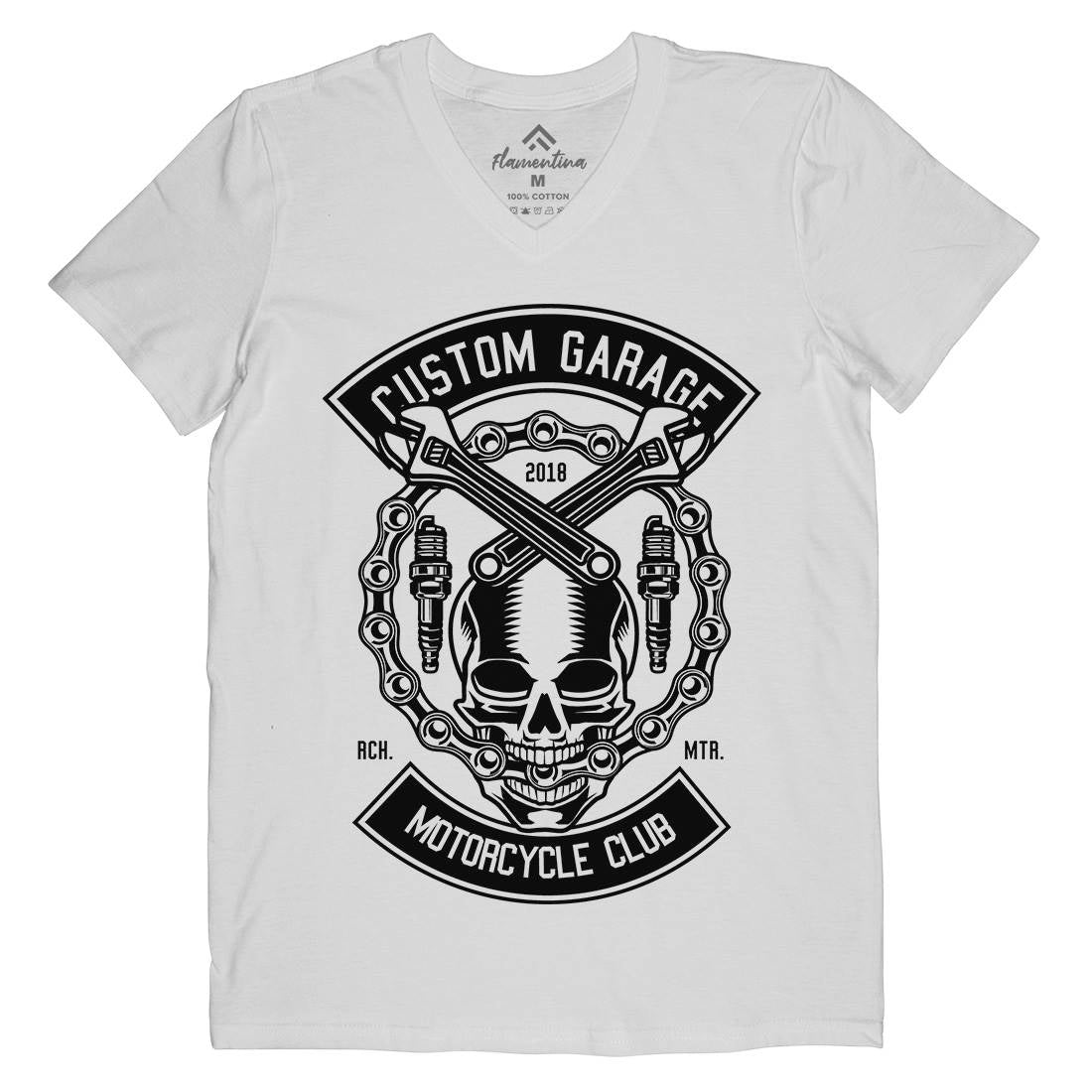 Custom Garage Skull Mens V-Neck T-Shirt Motorcycles B523