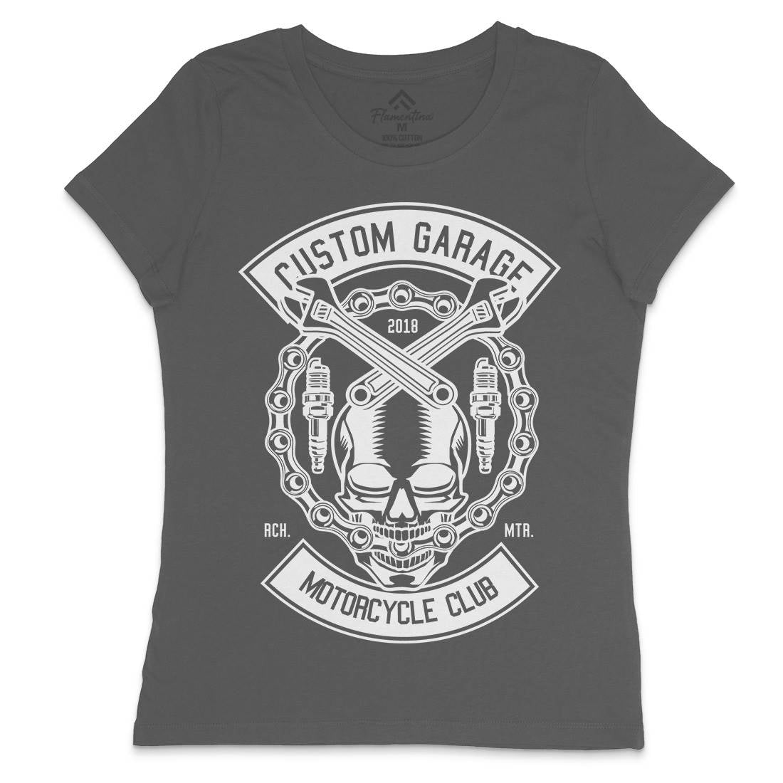 Custom Garage Skull Womens Crew Neck T-Shirt Motorcycles B523
