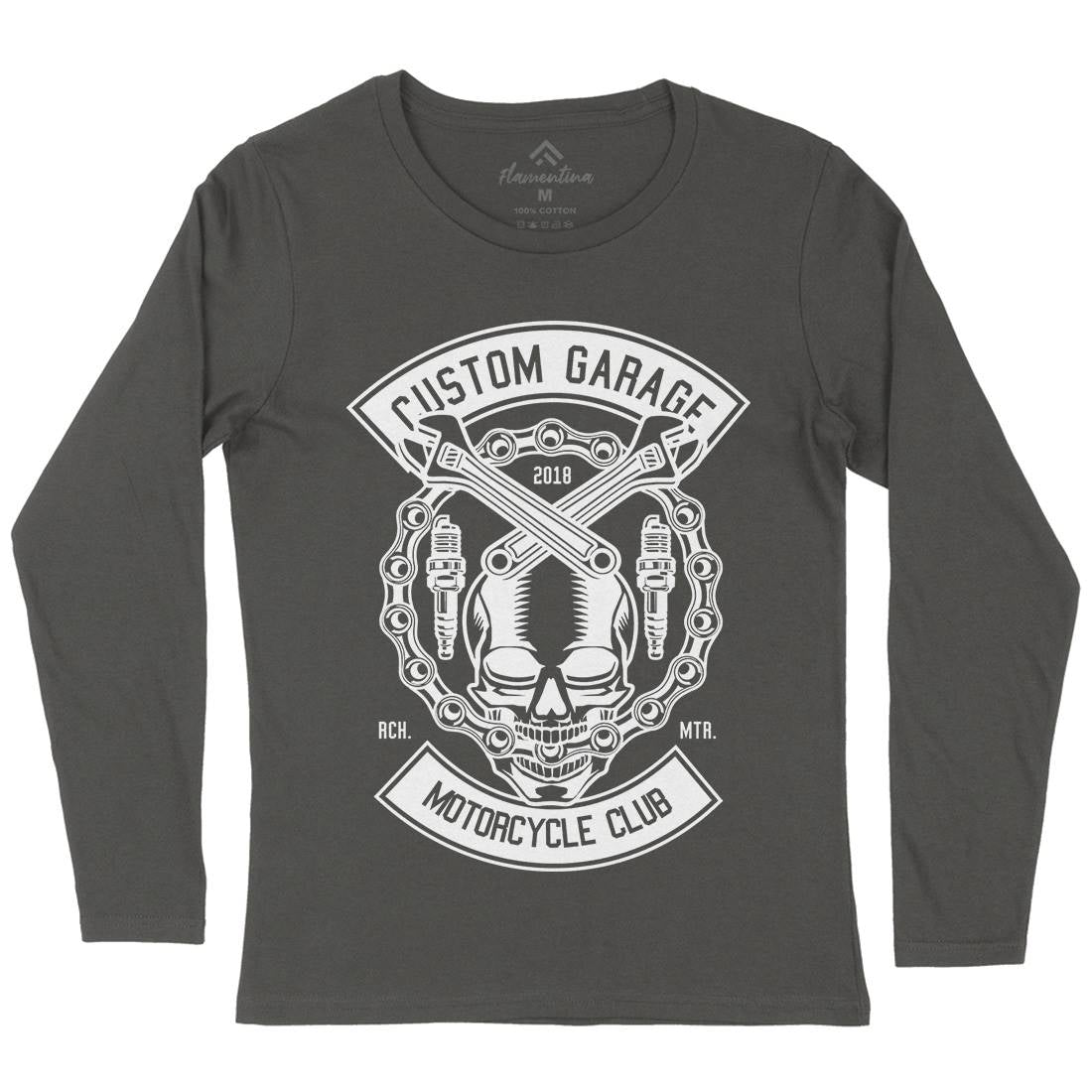 Custom Garage Skull Womens Long Sleeve T-Shirt Motorcycles B523