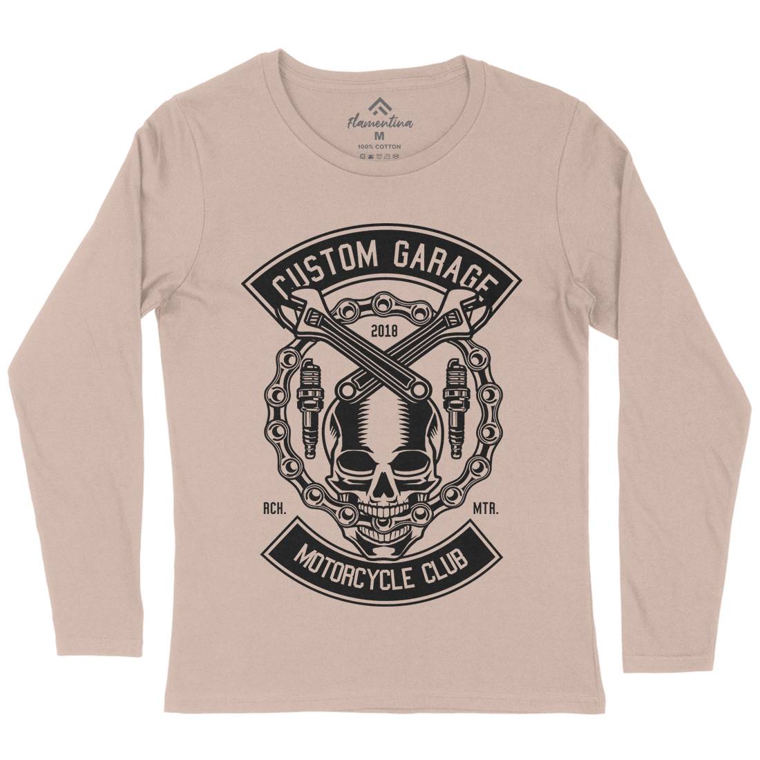 Custom Garage Skull Womens Long Sleeve T-Shirt Motorcycles B523