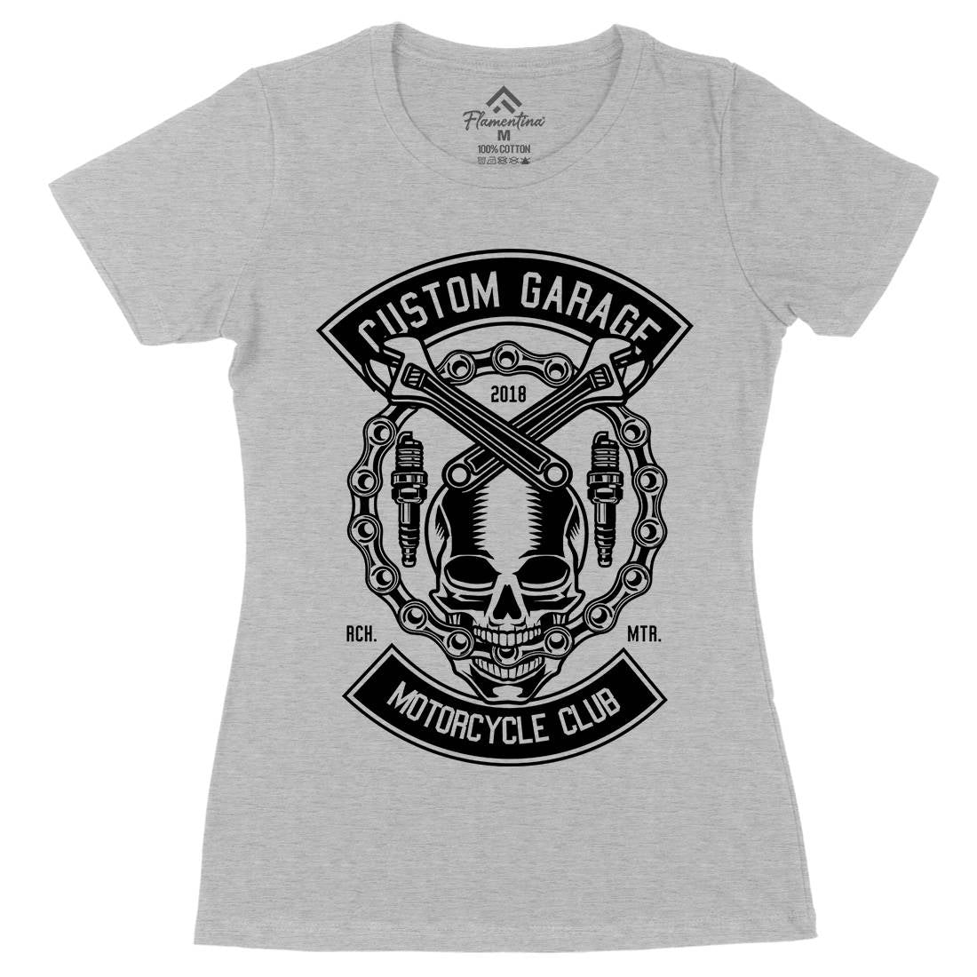 Custom Garage Skull Womens Organic Crew Neck T-Shirt Motorcycles B523