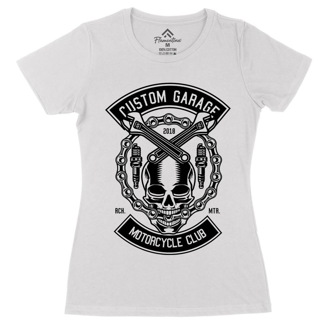 Custom Garage Skull Womens Organic Crew Neck T-Shirt Motorcycles B523