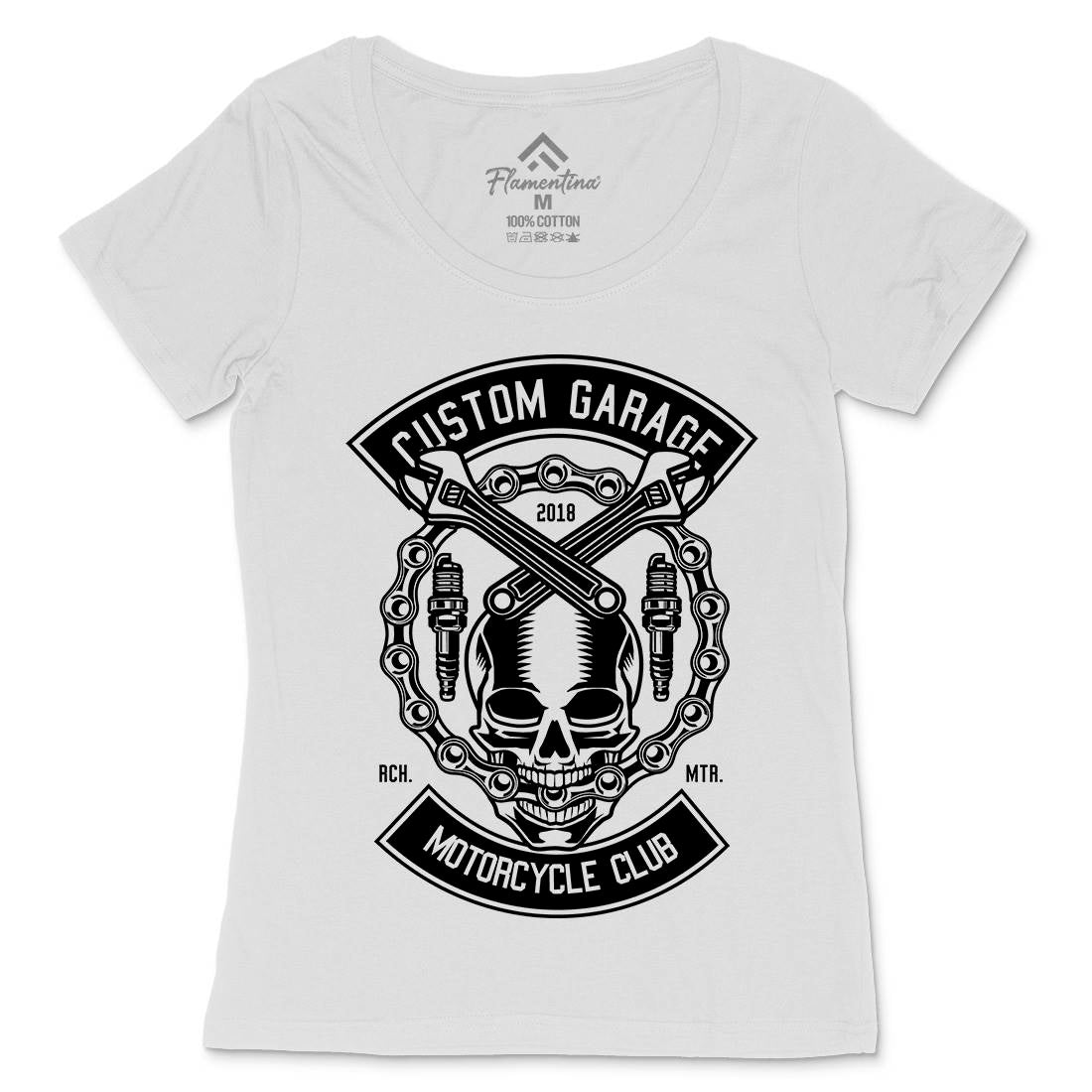 Custom Garage Skull Womens Scoop Neck T-Shirt Motorcycles B523