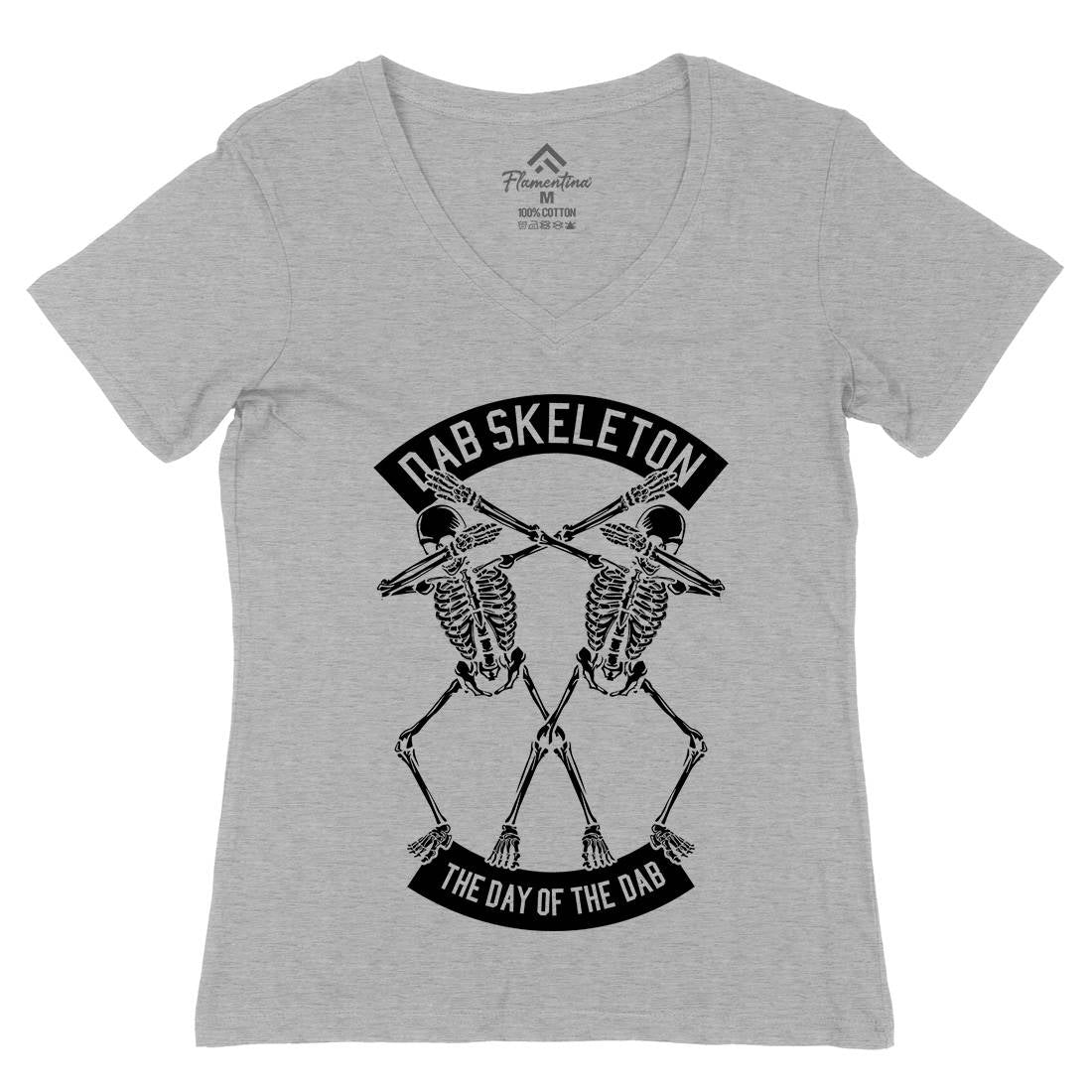 Dab Skeleton Womens Organic V-Neck T-Shirt Music B524