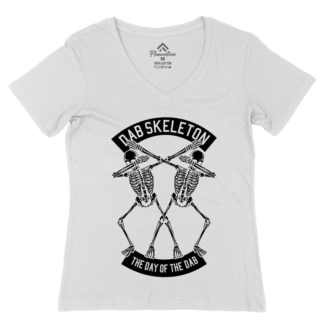 Dab Skeleton Womens Organic V-Neck T-Shirt Music B524