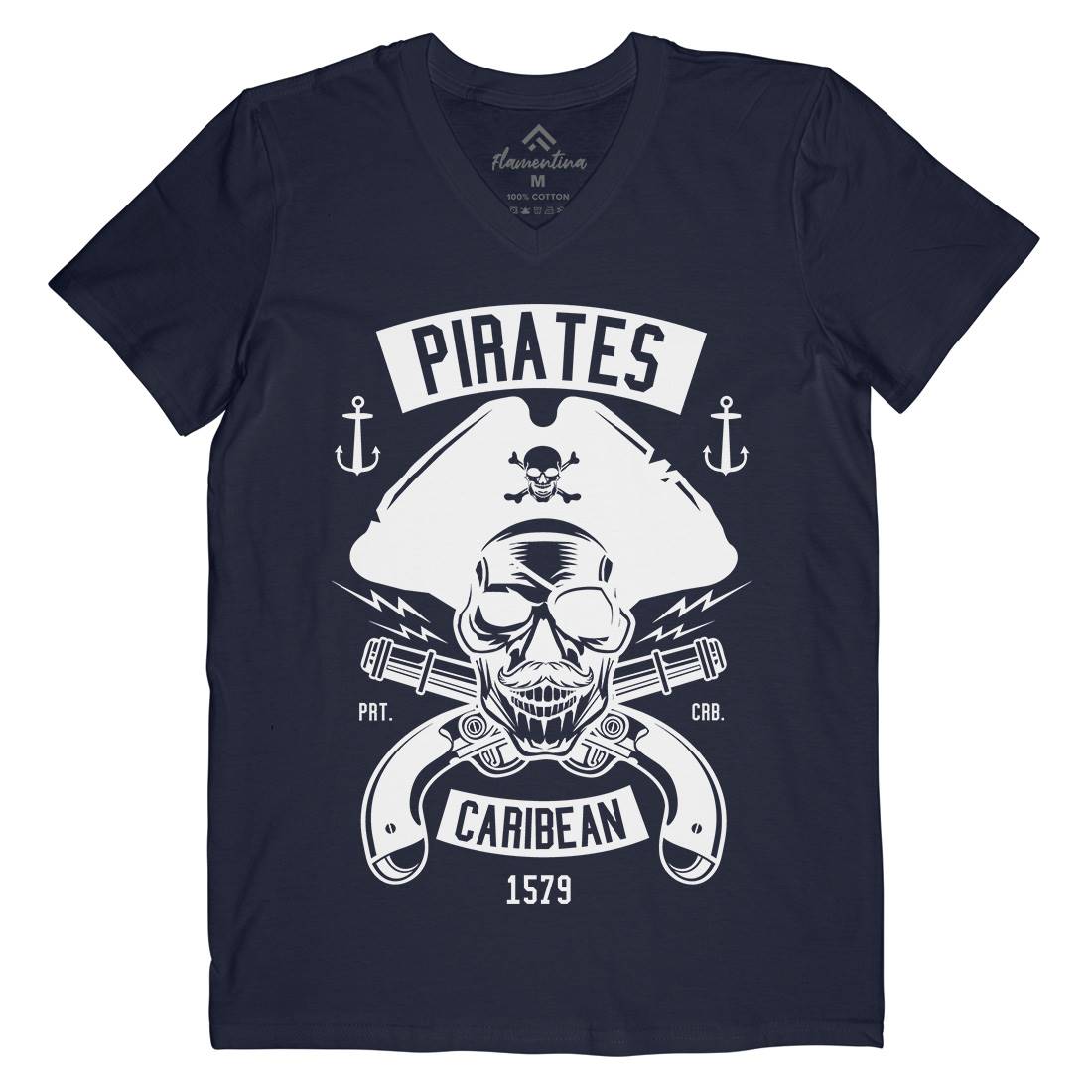 Dead Pirates Mens V-Neck T-Shirt Navy B527