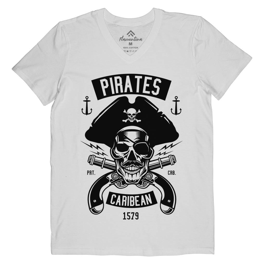 Dead Pirates Mens V-Neck T-Shirt Navy B527