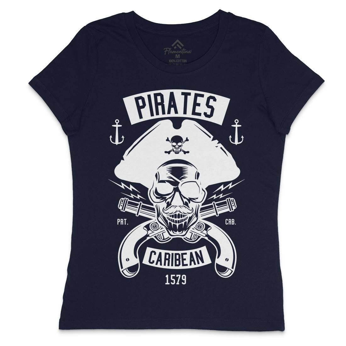 Dead Pirates Womens Crew Neck T-Shirt Navy B527