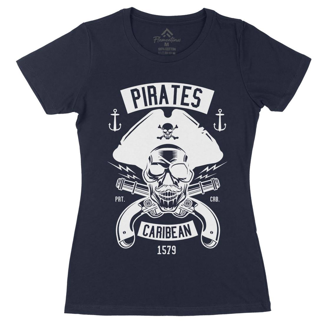 Dead Pirates Womens Organic Crew Neck T-Shirt Navy B527