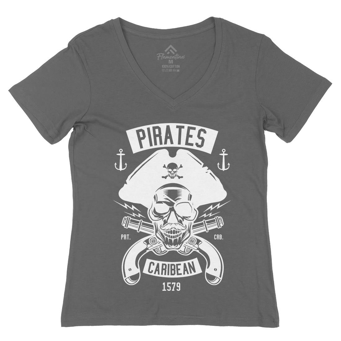 Dead Pirates Womens Organic V-Neck T-Shirt Navy B527