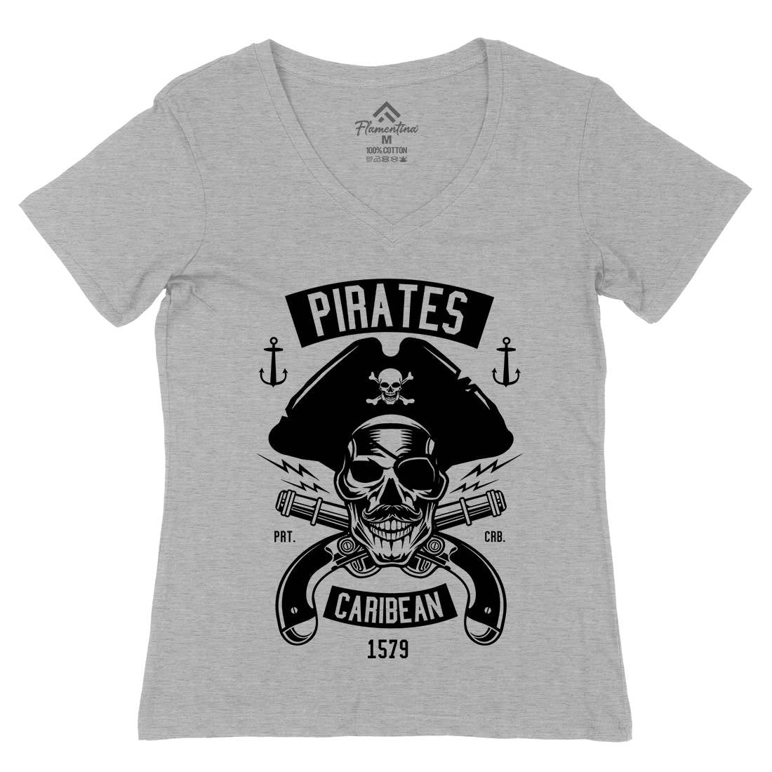 Dead Pirates Womens Organic V-Neck T-Shirt Navy B527