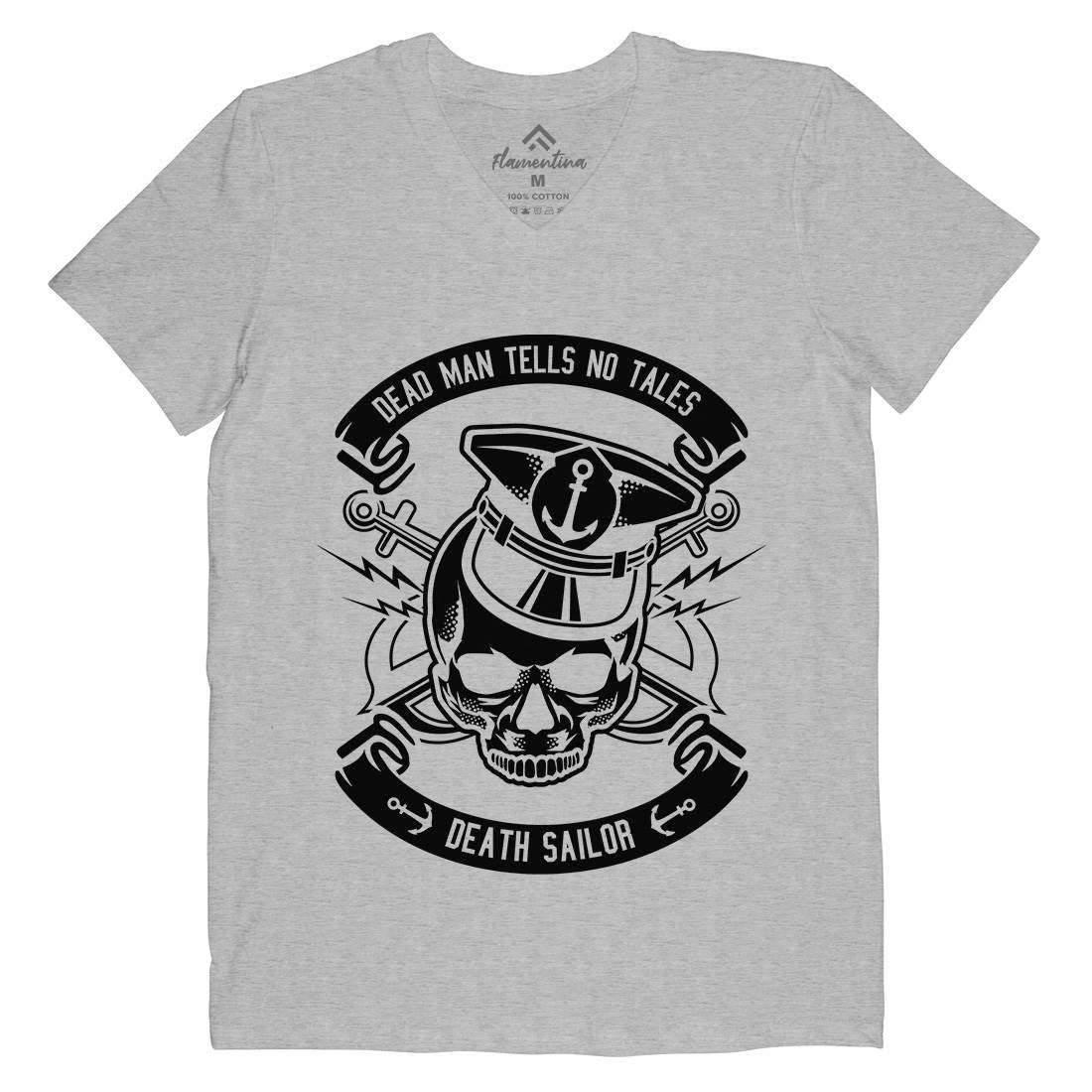 Death Sailor Mens V-Neck T-Shirt Navy B529