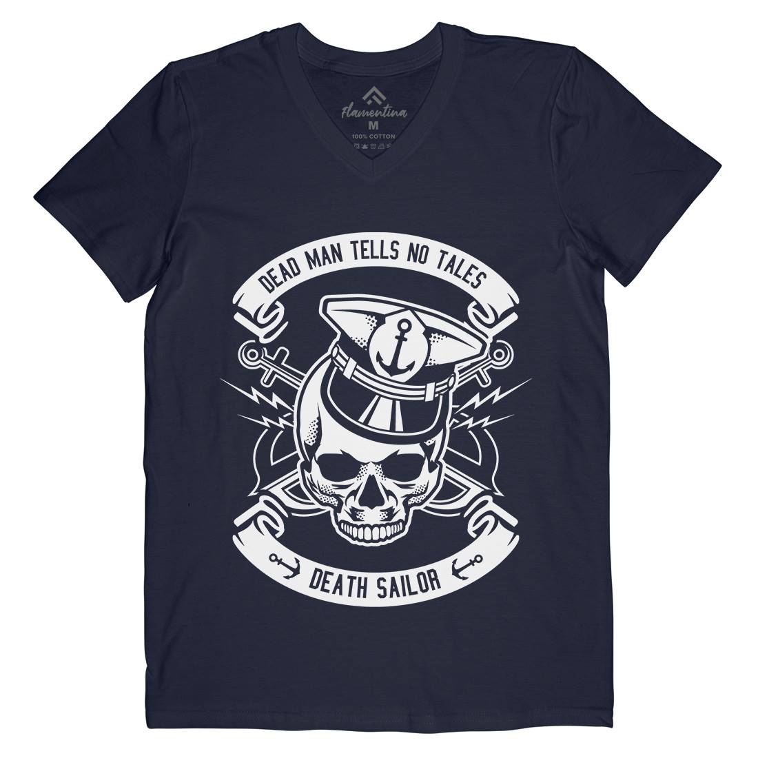 Death Sailor Mens V-Neck T-Shirt Navy B529