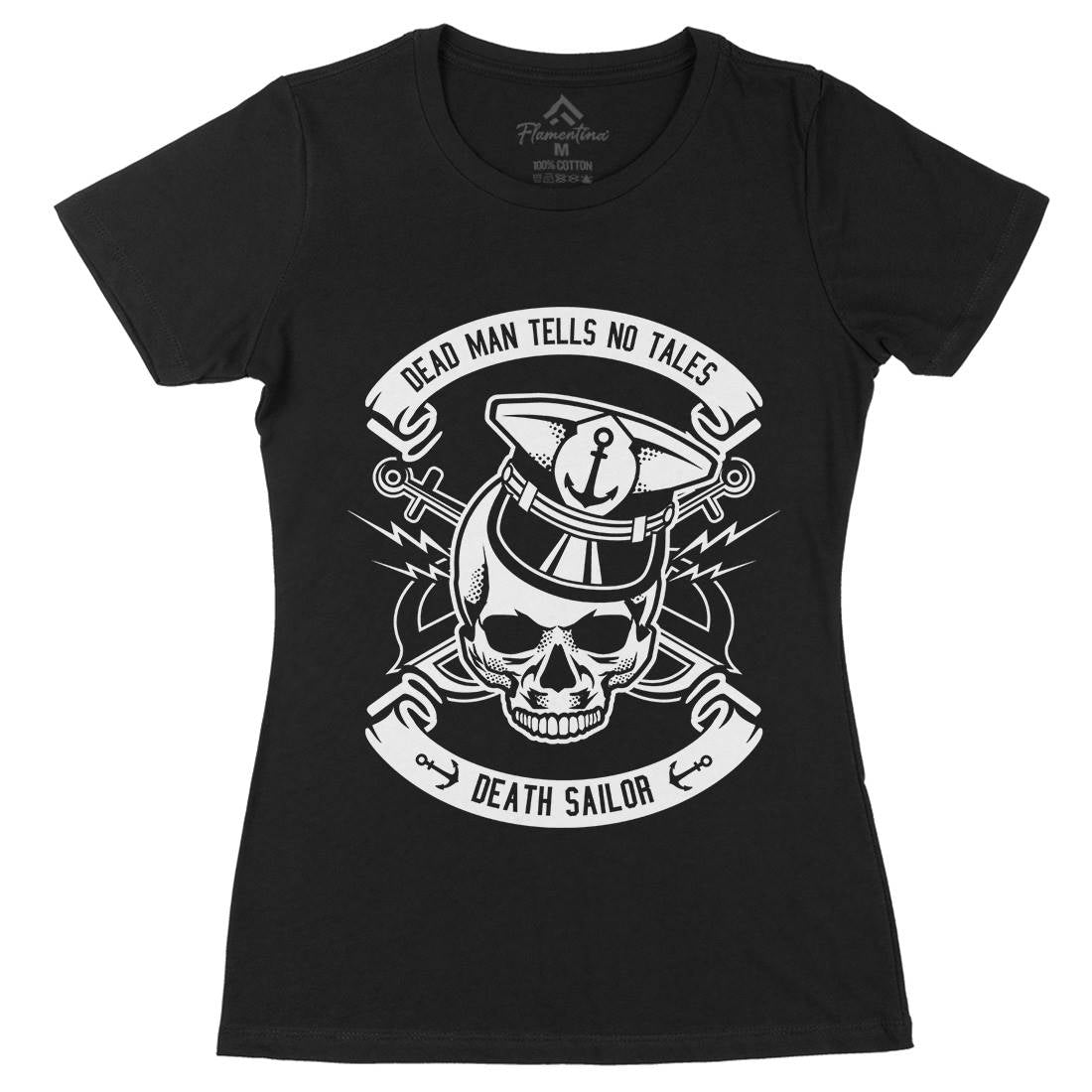 Death Sailor Womens Organic Crew Neck T-Shirt Navy B529