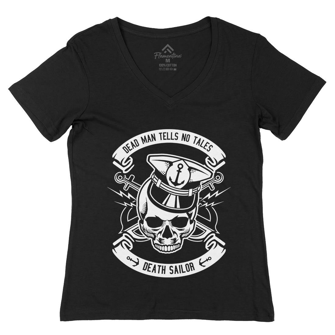 Death Sailor Womens Organic V-Neck T-Shirt Navy B529