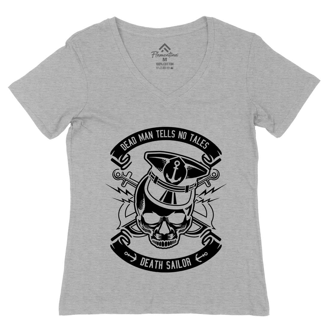 Death Sailor Womens Organic V-Neck T-Shirt Navy B529