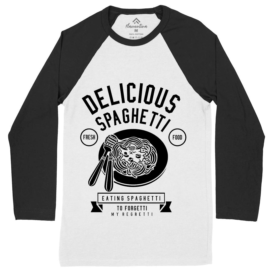 Delicious Spaghetti Mens Long Sleeve Baseball T-Shirt Food B530