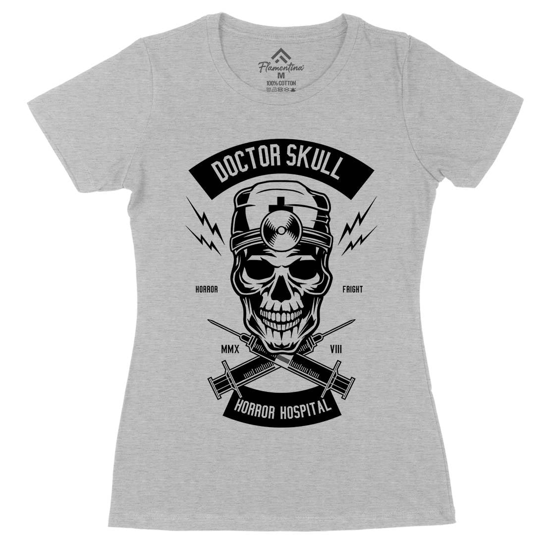 Doctor Skull Womens Organic Crew Neck T-Shirt Horror B533
