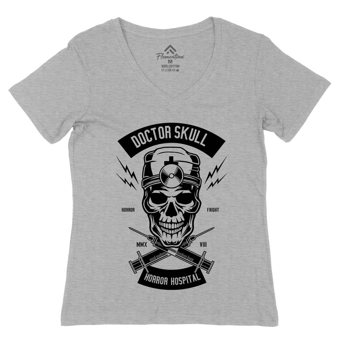 Doctor Skull Womens Organic V-Neck T-Shirt Horror B533