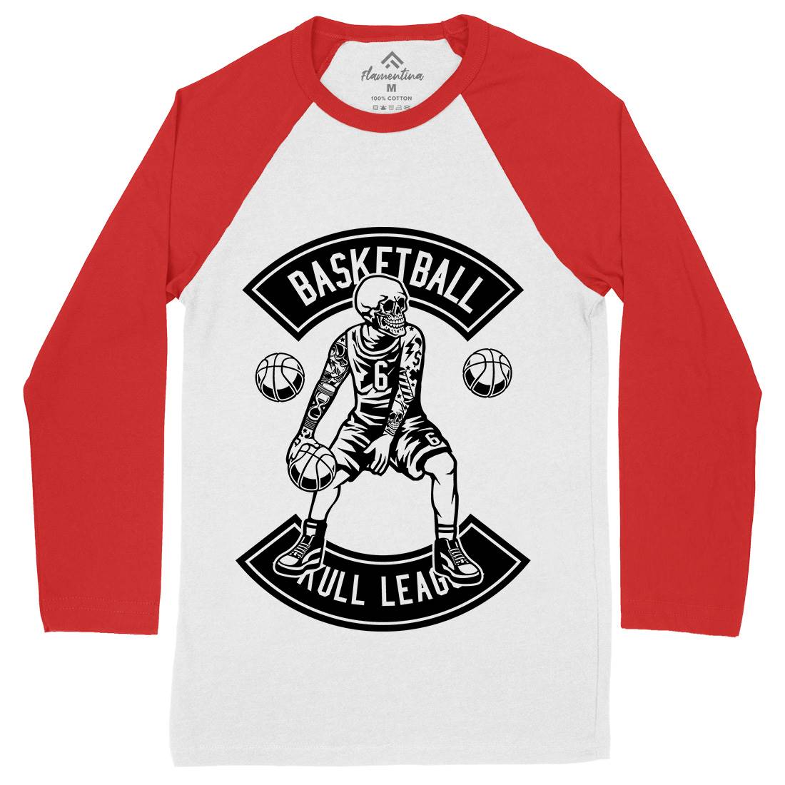 Dribble Skull Mens Long Sleeve Baseball T-Shirt Sport B534