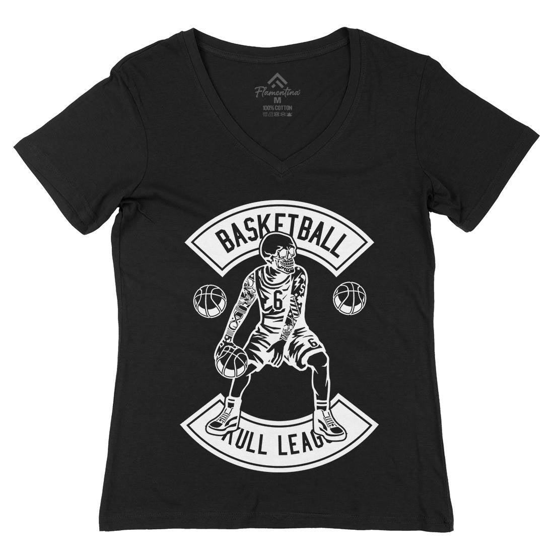 Dribble Skull Womens Organic V-Neck T-Shirt Sport B534