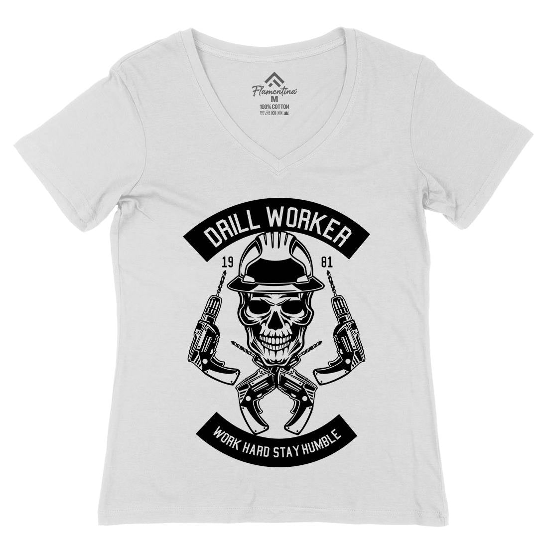 Drill Worker Womens Organic V-Neck T-Shirt Retro B535