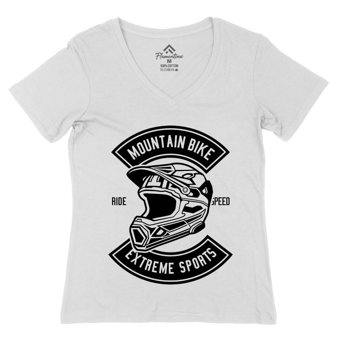 Extreme Bike Helmet Womens Organic V-Neck T-Shirt Motorcycles B536