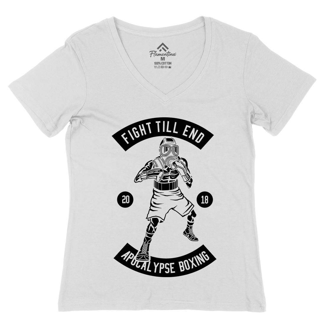 Fight Till End Boxer Womens Organic V-Neck T-Shirt Sport B537