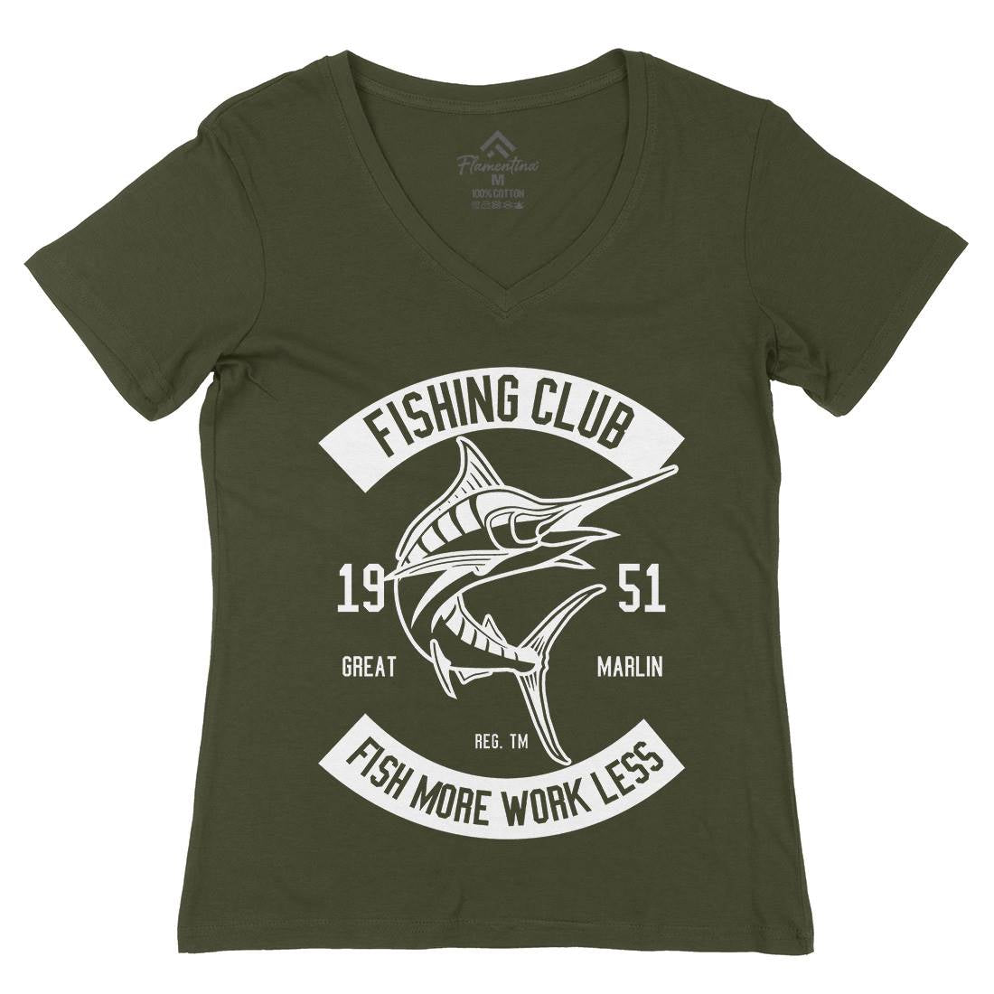 Club Womens Organic V-Neck T-Shirt Fishing B539