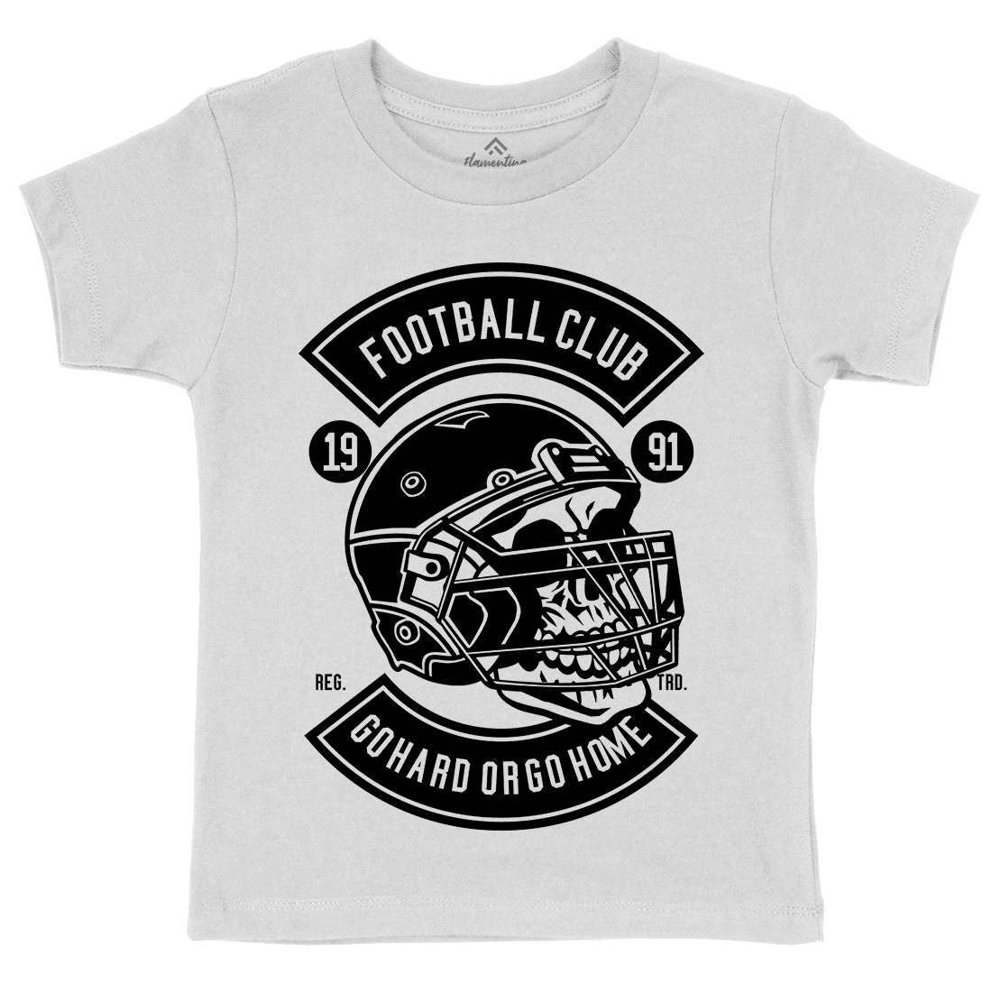 Football Skull Go Hard Kids Organic Crew Neck T-Shirt Sport B542