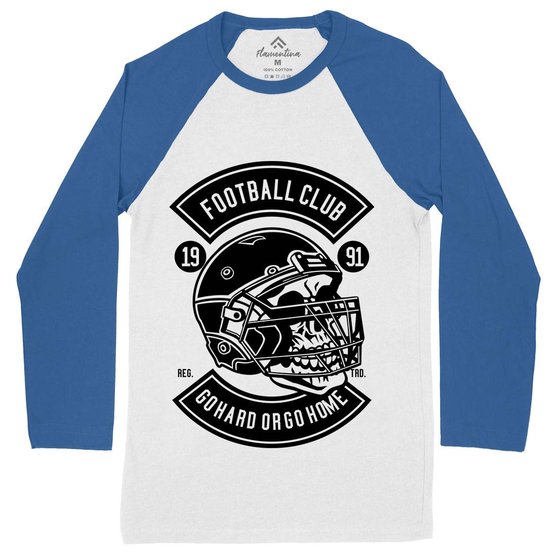 Football Skull Go Hard Mens Long Sleeve Baseball T-Shirt Sport B542