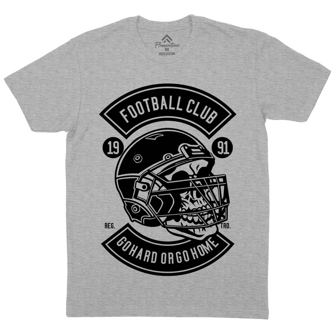 Football Skull Go Hard Mens Organic Crew Neck T-Shirt Sport B542