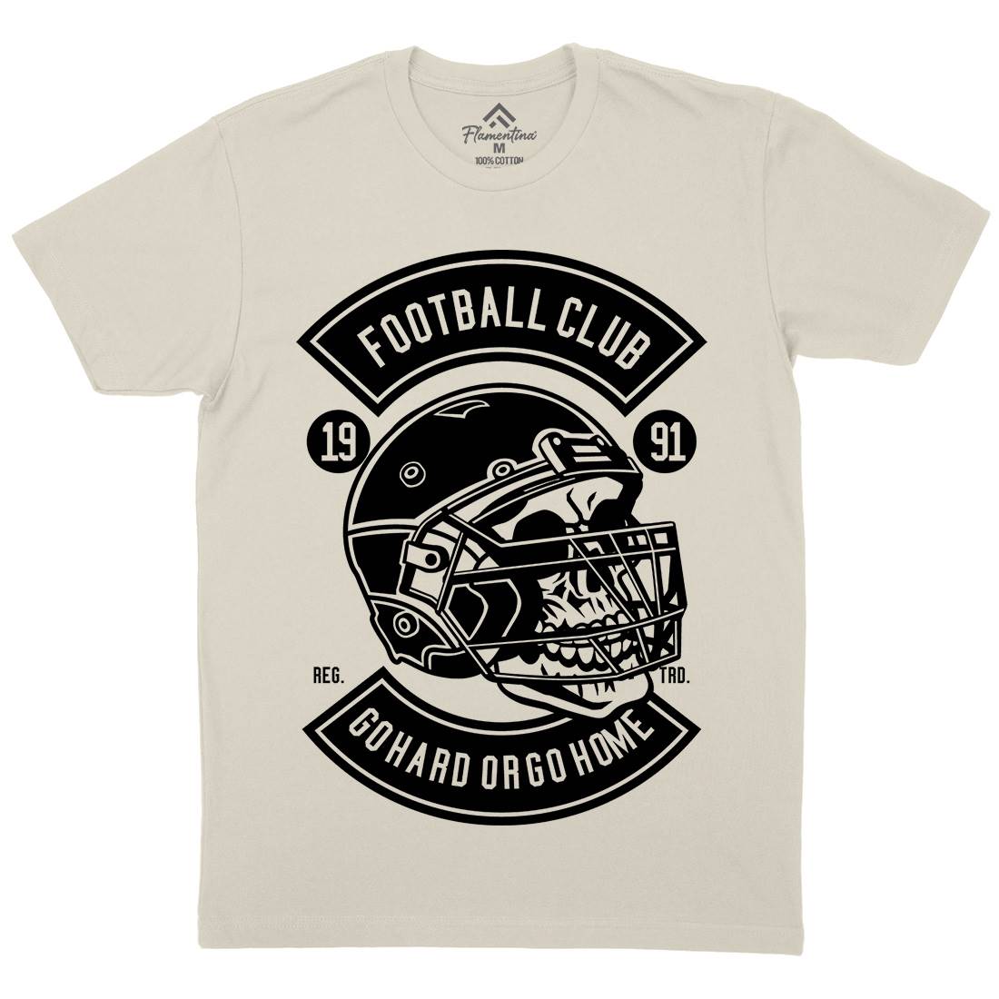 Football Skull Go Hard Mens Organic Crew Neck T-Shirt Sport B542