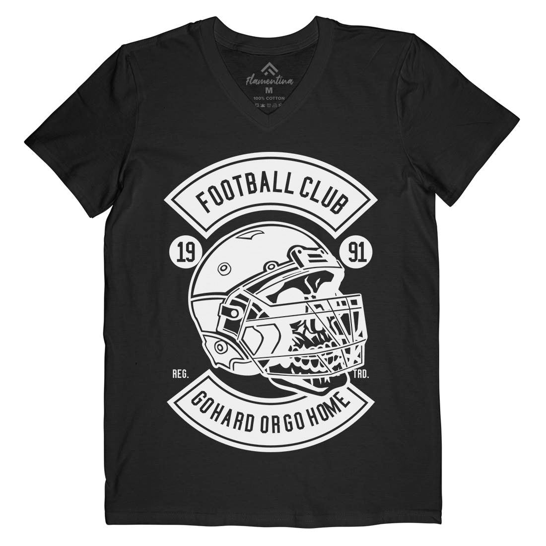 Football Skull Go Hard Mens Organic V-Neck T-Shirt Sport B542