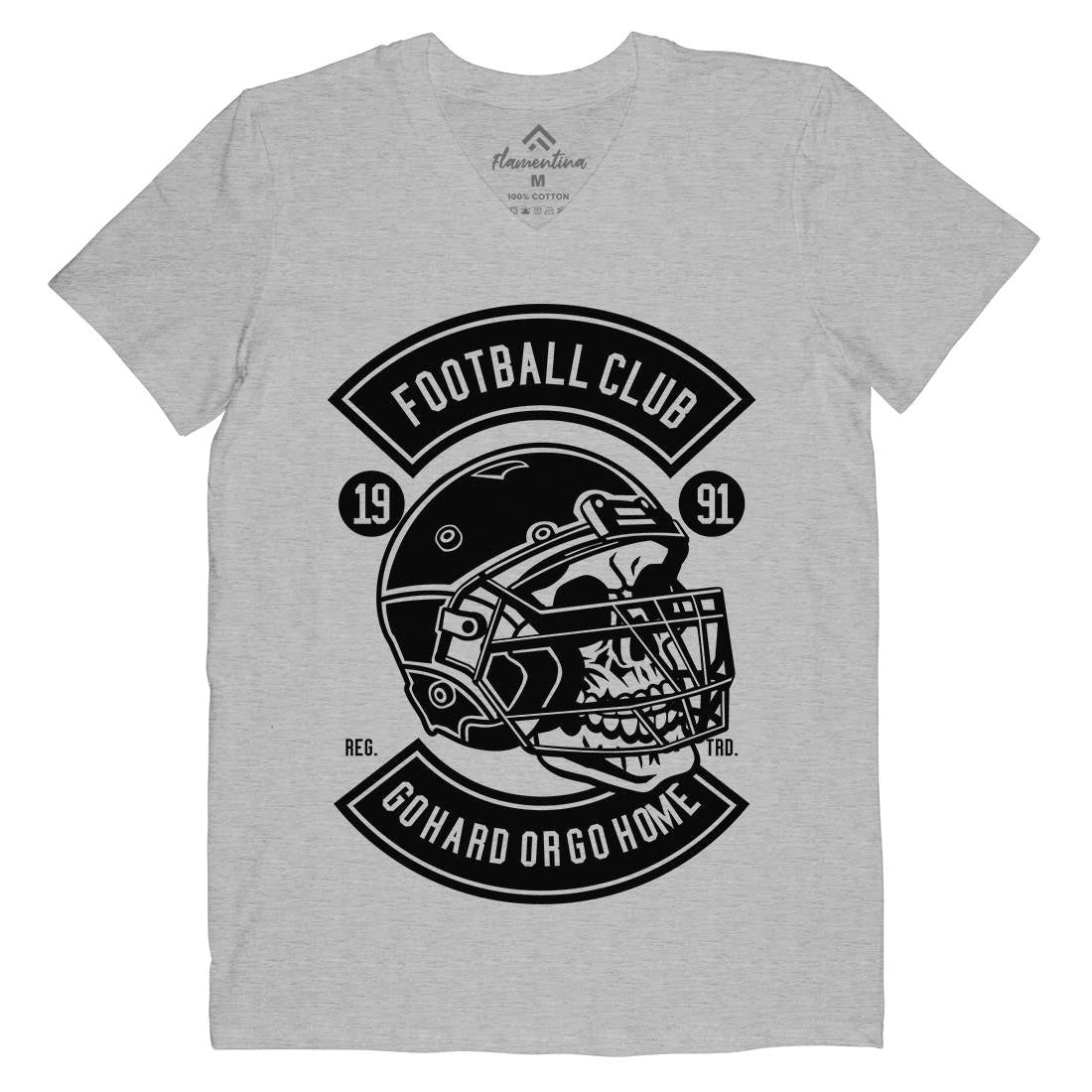 Football Skull Go Hard Mens V-Neck T-Shirt Sport B542