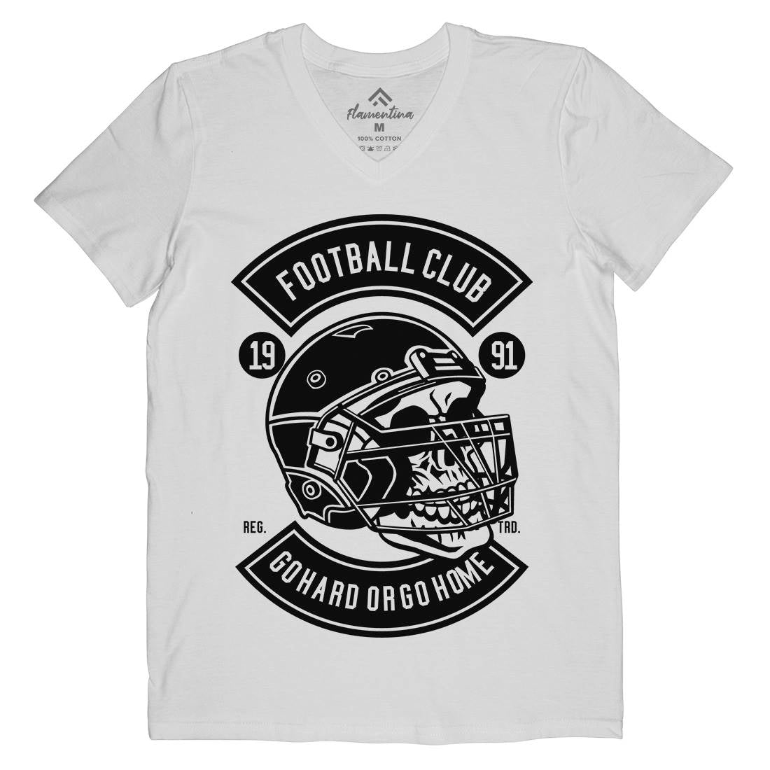 Football Skull Go Hard Mens V-Neck T-Shirt Sport B542