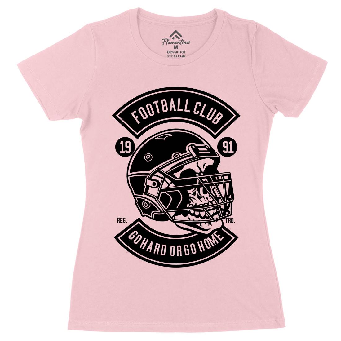 Football Skull Go Hard Womens Organic Crew Neck T-Shirt Sport B542