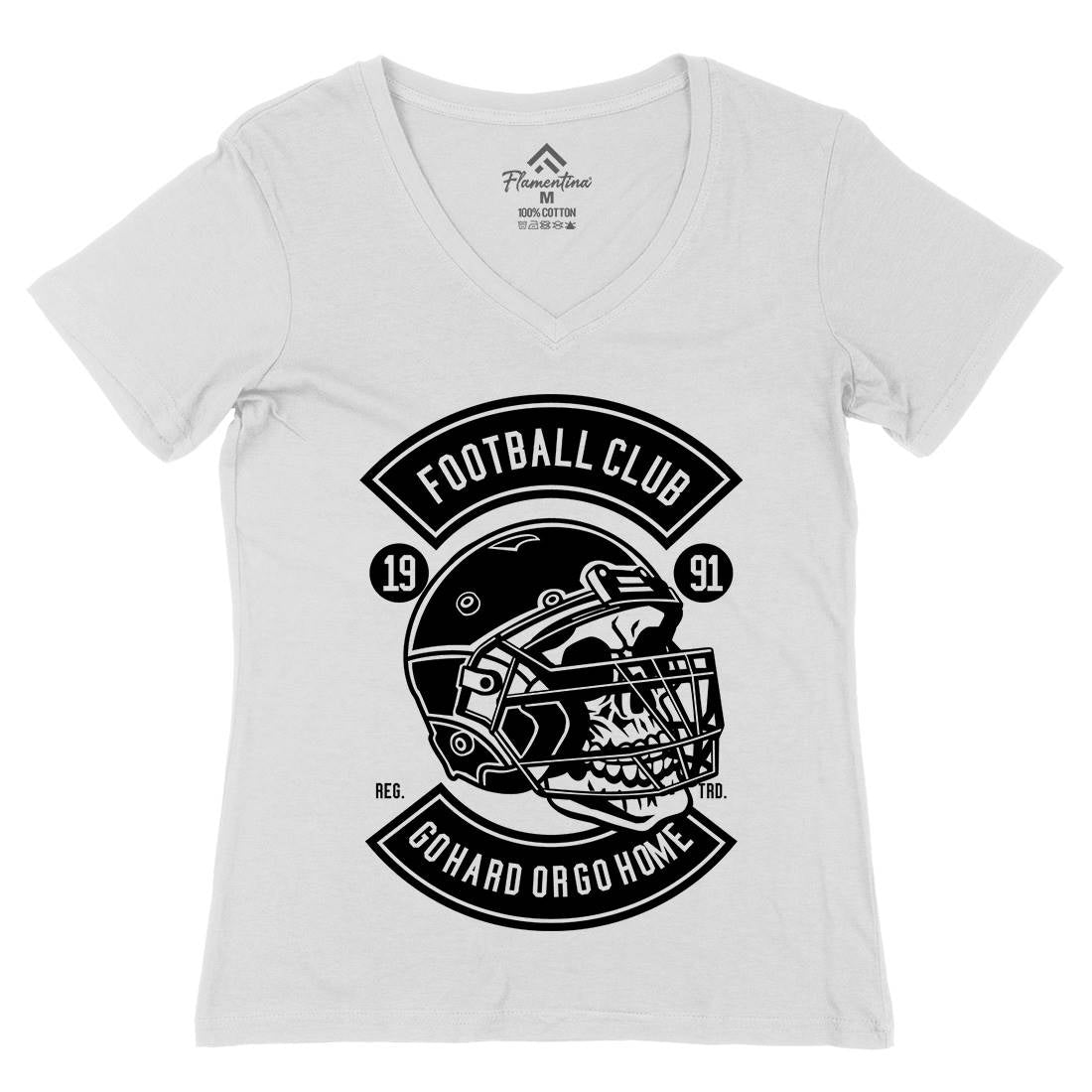 Football Skull Go Hard Womens Organic V-Neck T-Shirt Sport B542