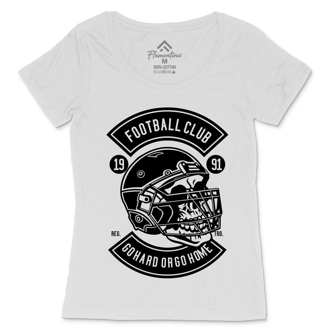 Football Skull Go Hard Womens Scoop Neck T-Shirt Sport B542