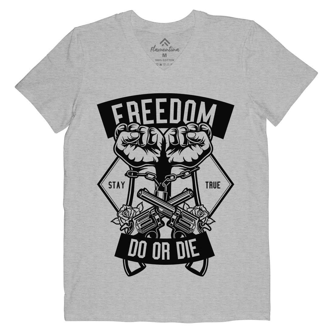 Freedom Do Or Die Mens Organic V-Neck T-Shirt Retro B545