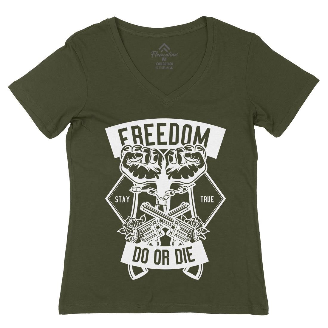 Freedom Do Or Die Womens Organic V-Neck T-Shirt Retro B545